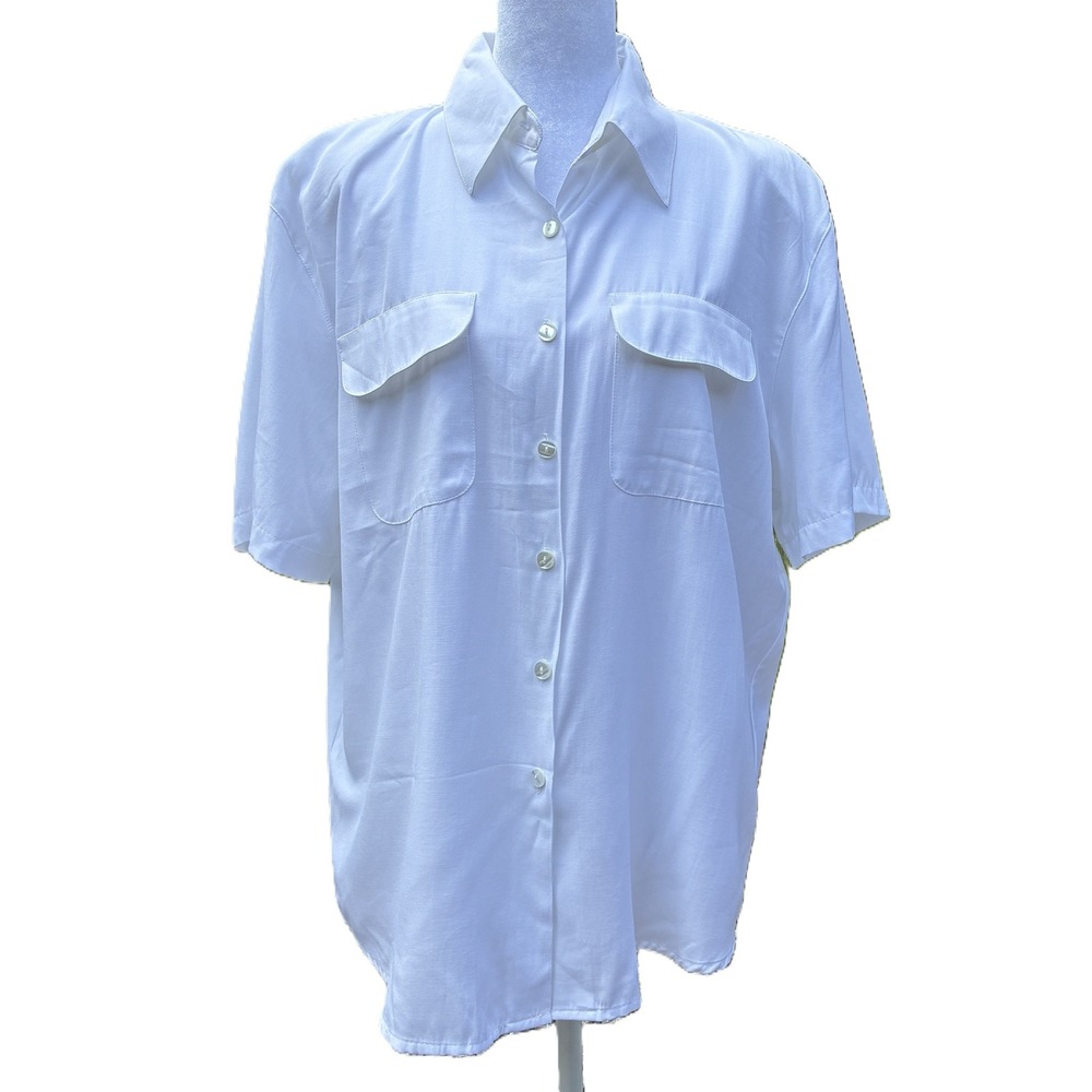 Button Up Shirt White Women's Size L Vintage Shoulder Pads Utility NWT Pockets
